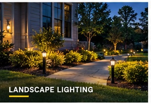 Low-voltage landscape lighting around a residential yard